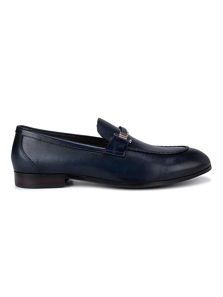 Navy Blue Plain Braided Loafers